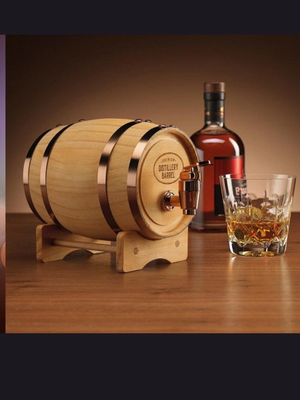 Refinery Wood Whiskey Barrel Serving Drink Dispenser New In Box
